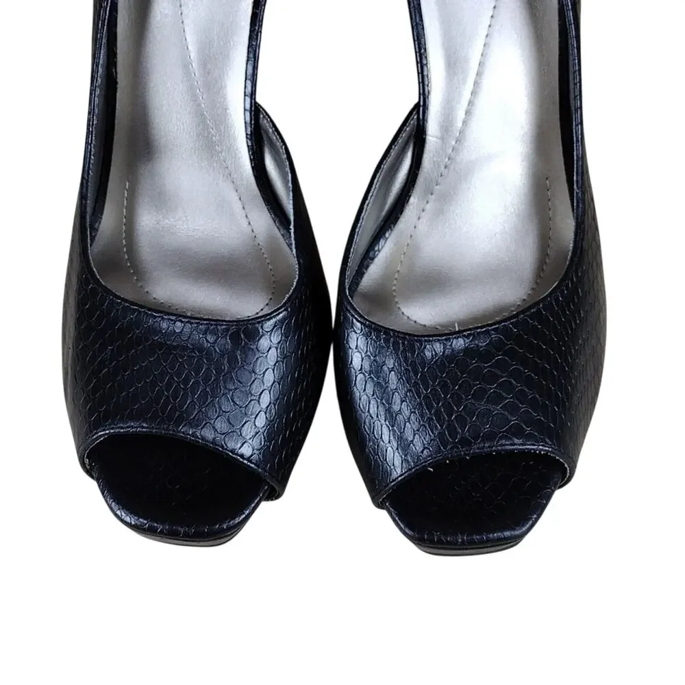 Apt 9 Heels Women’s 9M Black Faux Snakeskin Peep Toe Stiletto Business Elegant